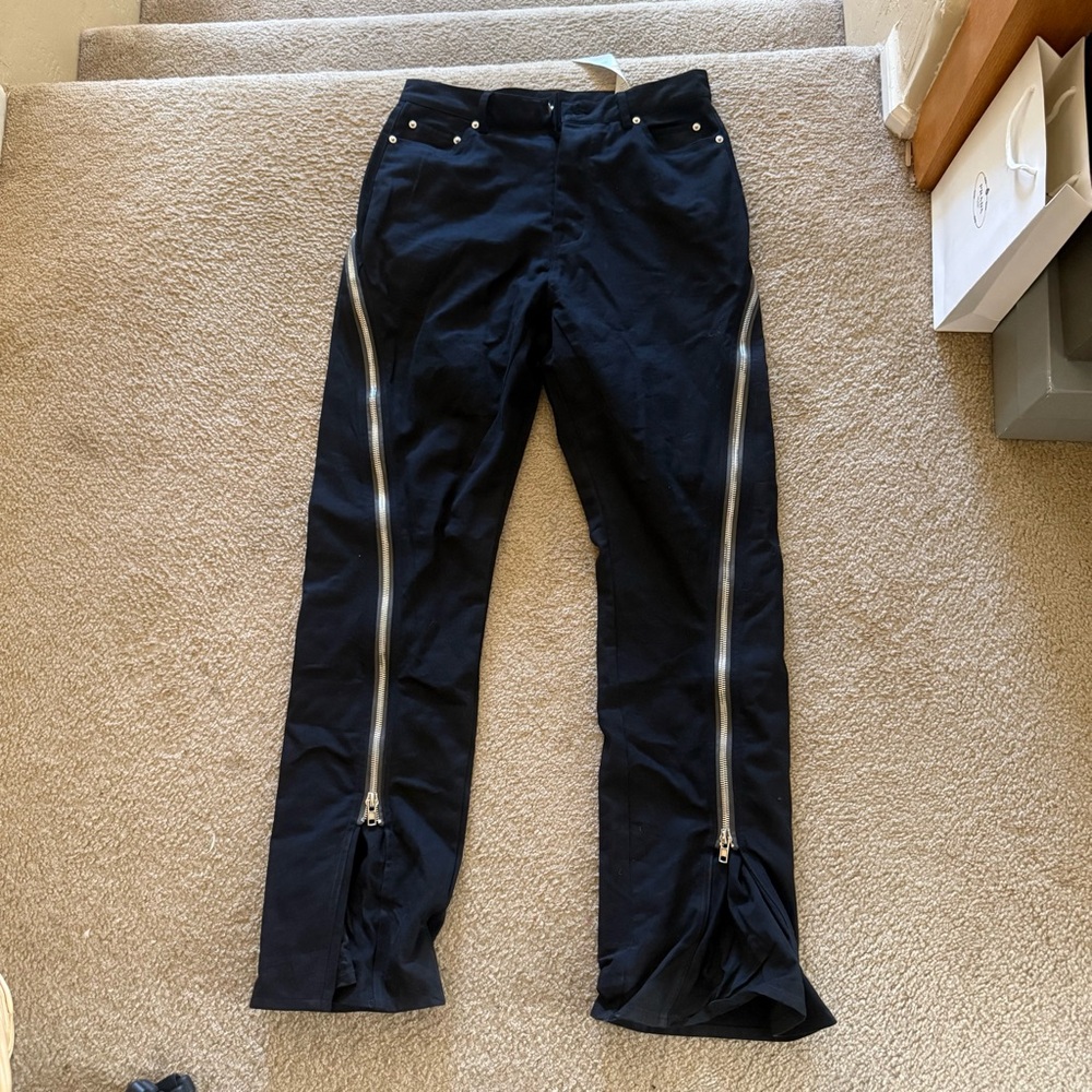 Rick Owens Black Straight Men's Jeans with Silver Zippers 32